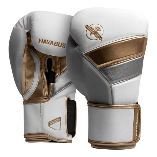 Hayabusa T3 Boxing Gloves - Blanco/Dorado