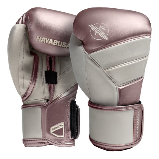 Hayabusa T3 Boxing Gloves - Blanco/Rosa Dorado